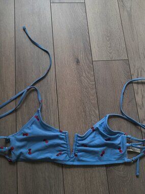 George Blue Cherry Print Adjustable Bikini Top